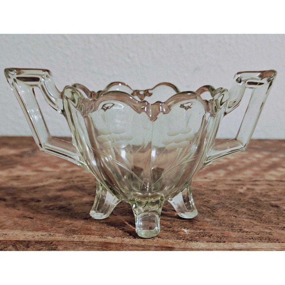 1920s 30s Art Deco Sugar Bowl Indiana Glass Four Legs Open Clear 125 Pattern